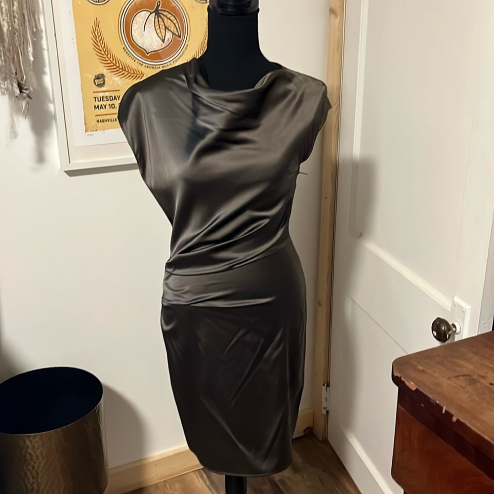 Helmut Lang Olive Satin Mini Dress